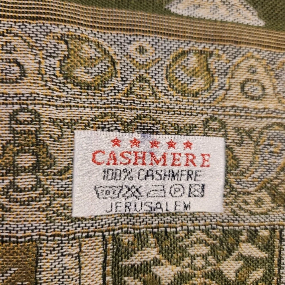 Jerusalem Cashmere Scarf Olive Green Pashmina Shawl Holy Land Souvenir 68x27